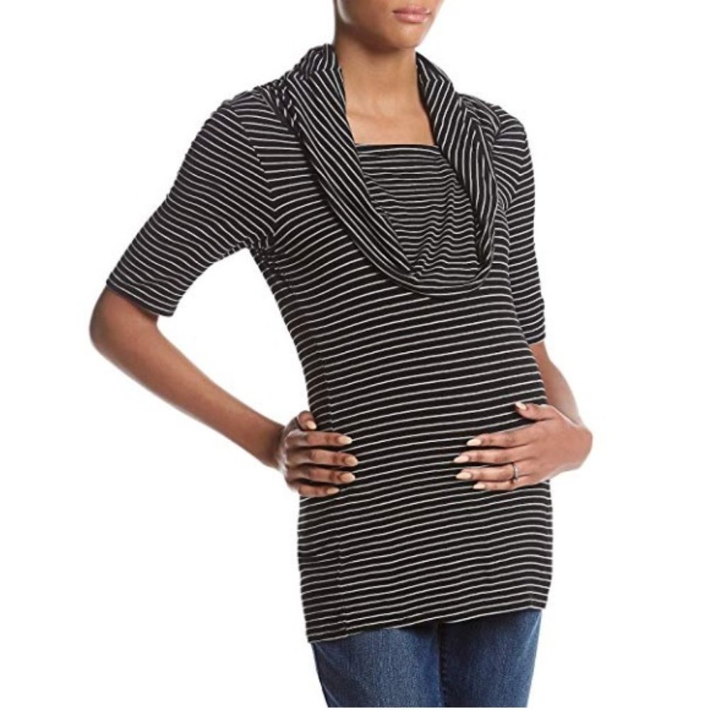 Flutter & Kick Striped Cowl Neck Maternity Top Size Med Large XL  NWT